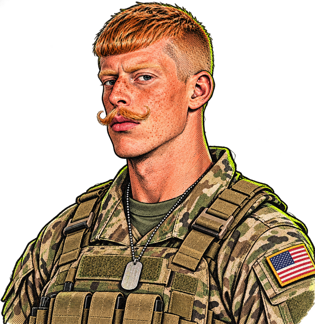 Hand-drawn portrait of Srg. Jean in field uniform